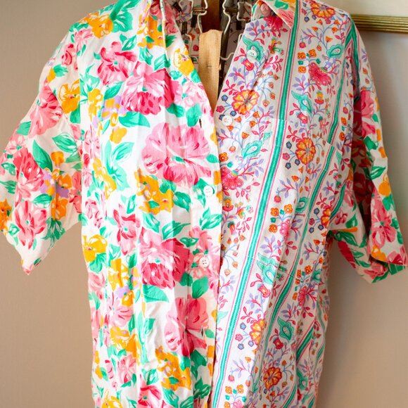 Vintage Floral Button Down Shirt Mixed Blues Size Small - Picture 5 of 5